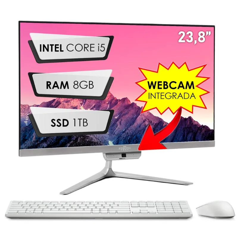 Computador Completo All In One Intel Core i5 23,8 Full HD 8GB ssd 1TB 4 Núcleos Super Turbo Hdmi Teclado e Mouse Strong Tech