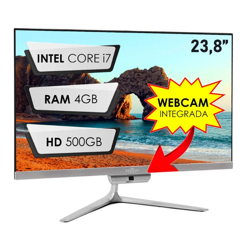 Computador All In One Intel Core i7 23,8 Full HD 4GB HD 500GB 4 Núcleos Super Turbo Hdmi Strong Tech