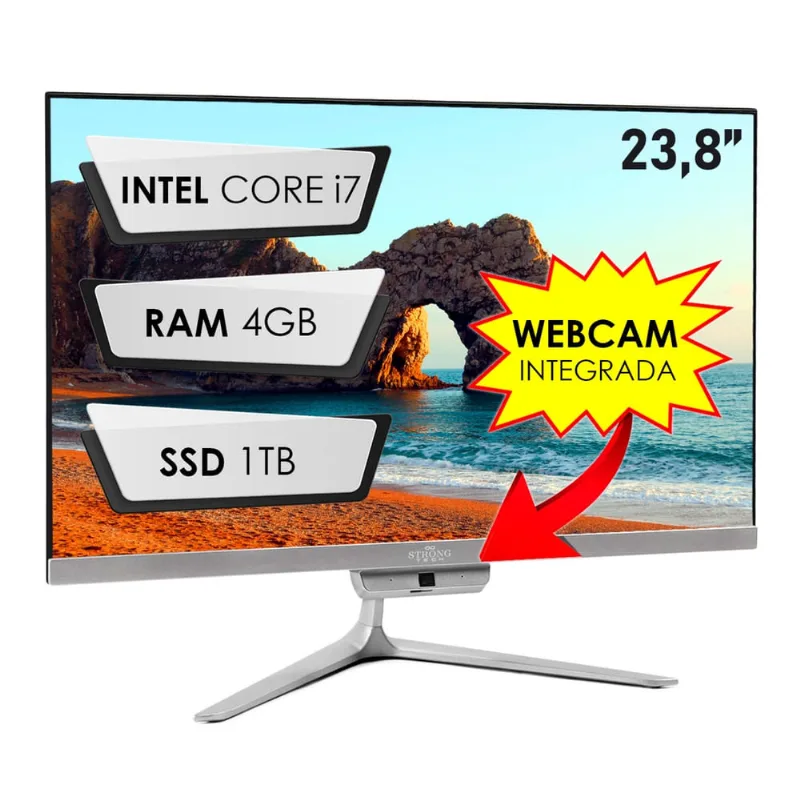 Computador All In One Intel Core i7 23,8 Full HD 4GB ssd 1TB 4 Núcleos Super Turbo Hdmi Strong Tech