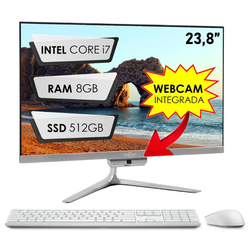 Computador Completo All In One Intel Core i7 23,8 Full HD 8GB ssd 512GB 4 Núcleos Super Turbo Hdmi Teclado e Mouse Strong