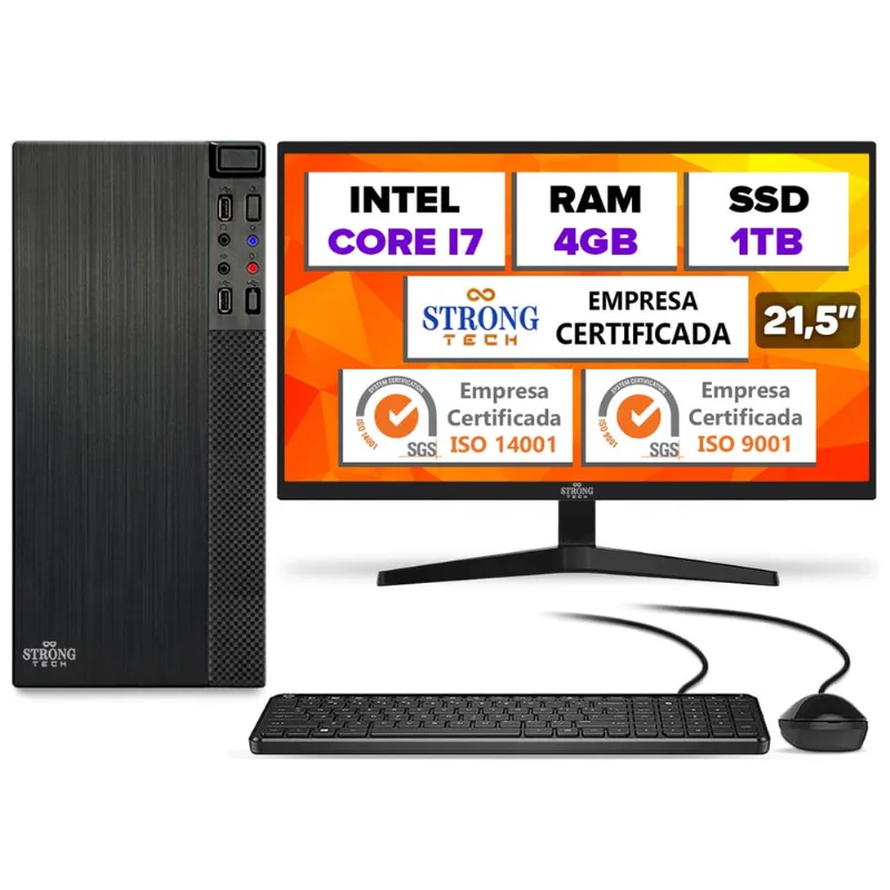Computador Completo Intel Core i7 4GB ssd 1TB Monitor 21,5 4 Núcleos Super Turbo Pc Hdmi Teclado e Mouse Strong Tech