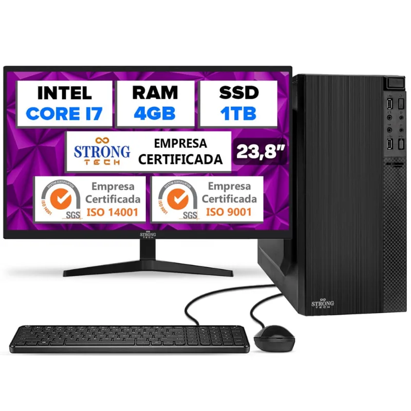 Computador Completo Intel Core i7 4GB ssd 1TB Monitor 23 4 Núcleos Super Turbo Pc Hdmi Teclado e Mouse Strong Tech