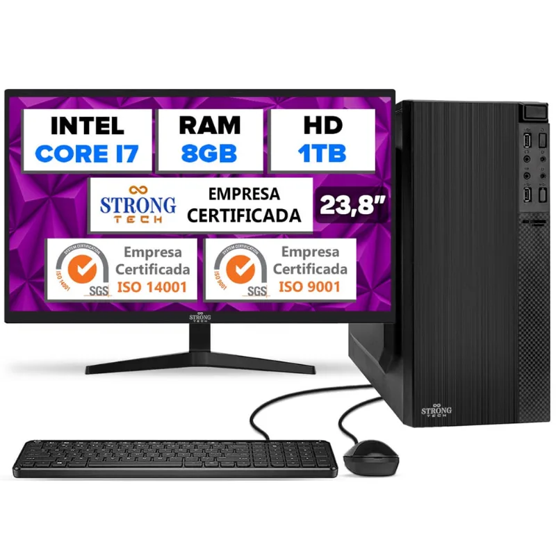 Computador Completo Intel Core i7 8GB HD 1TB Monitor 23 4 Núcleos Super Turbo Pc Hdmi Teclado e Mouse Strong Tech