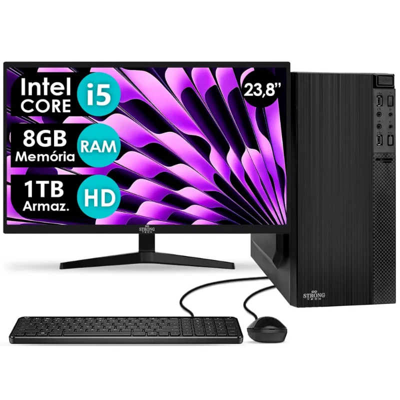 Computador Completo Intel Core i5 8GB HD 1TB Monitor 23 4 Núcleos Super Turbo Pc Hdmi Teclado e Mouse Strong Tech