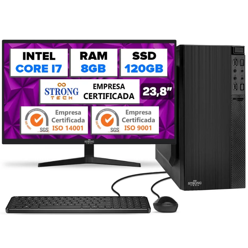 Computador Completo Intel Core i7 8GB ssd 120GB Monitor 23 4 Núcleos Super Turbo Pc Hdmi Teclado e Mouse Strong Tech