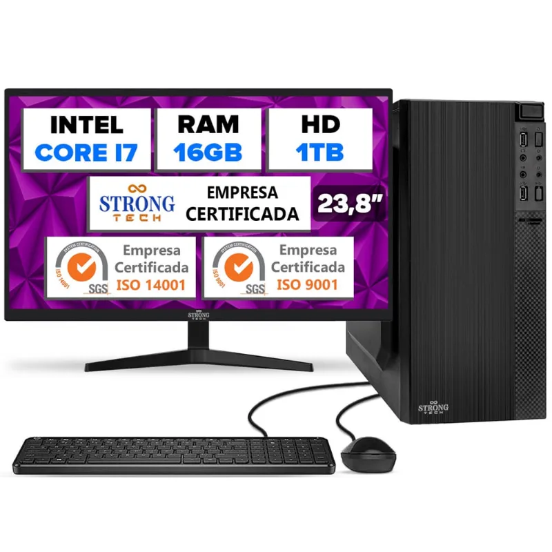 Computador Completo Intel Core i7 16GB HD 1TB Monitor 23 4 Núcleos Super Turbo Pc Hdmi Teclado e Mouse Strong Tech
