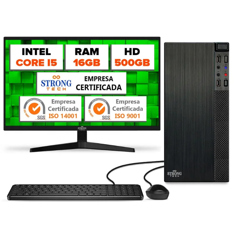 Computador Completo Intel Core i5 16GB HD 1TB Monitor 17 4 Núcleos Super Turbo Pc Hdmi Teclado e Mouse Strong Tech