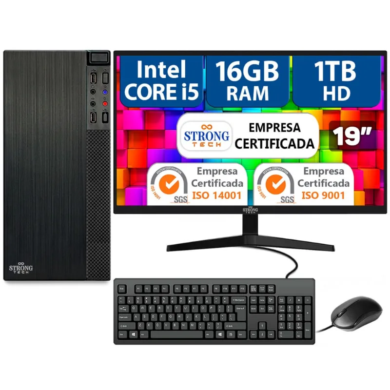 Computador Completo Intel Core i5 16GB HD 1TB Monitor 19 4 Núcleos Super Turbo Pc Hdmi Teclado e Mouse Strong Tech
