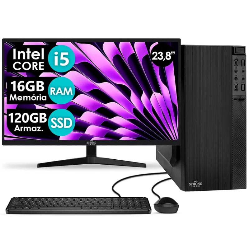 Computador Completo Intel Core i5 16GB ssd 120GB Monitor 23 4 Núcleos Super Turbo Pc Hdmi Teclado e Mouse Strong Tech