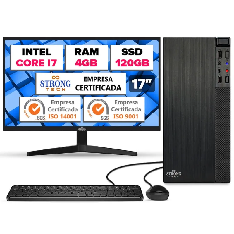 Computador Completo Intel Core i7 4GB ssd 120GB Monitor 17 4 Núcleos Super Turbo Pc Hdmi Teclado e Mouse Strong Tech