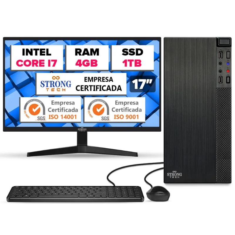 Computador Completo Intel Core i7 4GB ssd 1TB Monitor 17 4 Núcleos Super Turbo Pc Hdmi Teclado e Mouse Strong Tech
