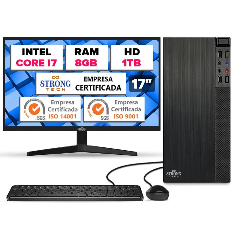Computador Completo Intel Core i7 8GB HD 1TB Monitor 17 4 Núcleos Super Turbo Pc Hdmi Teclado e Mouse Strong Tech