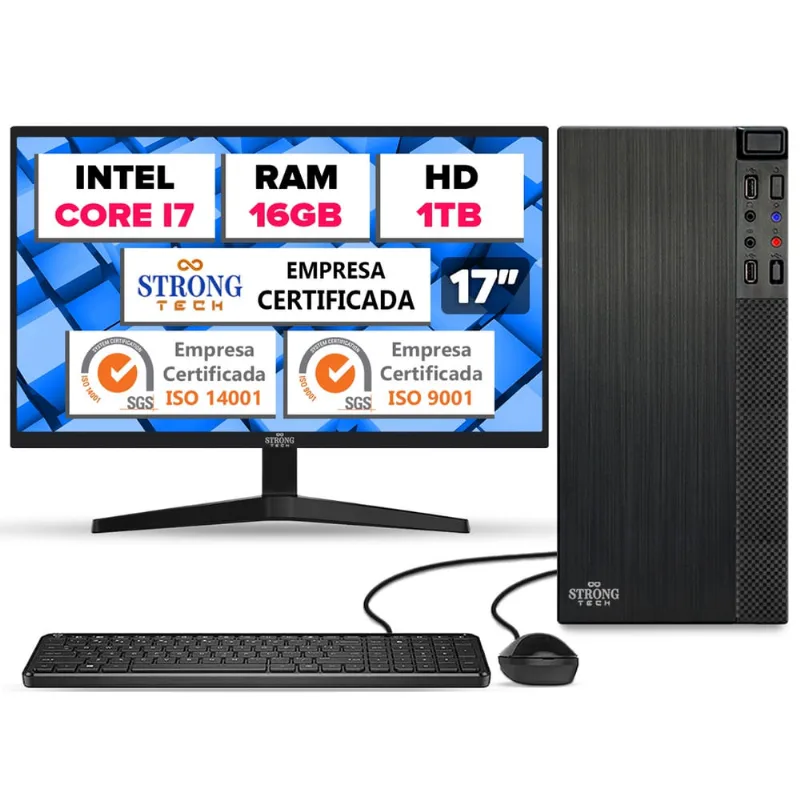 Computador Completo Intel Core i7 16GB HD 1TB Monitor 17 4 Núcleos Super Turbo Pc Hdmi Teclado e Mouse Strong Tech