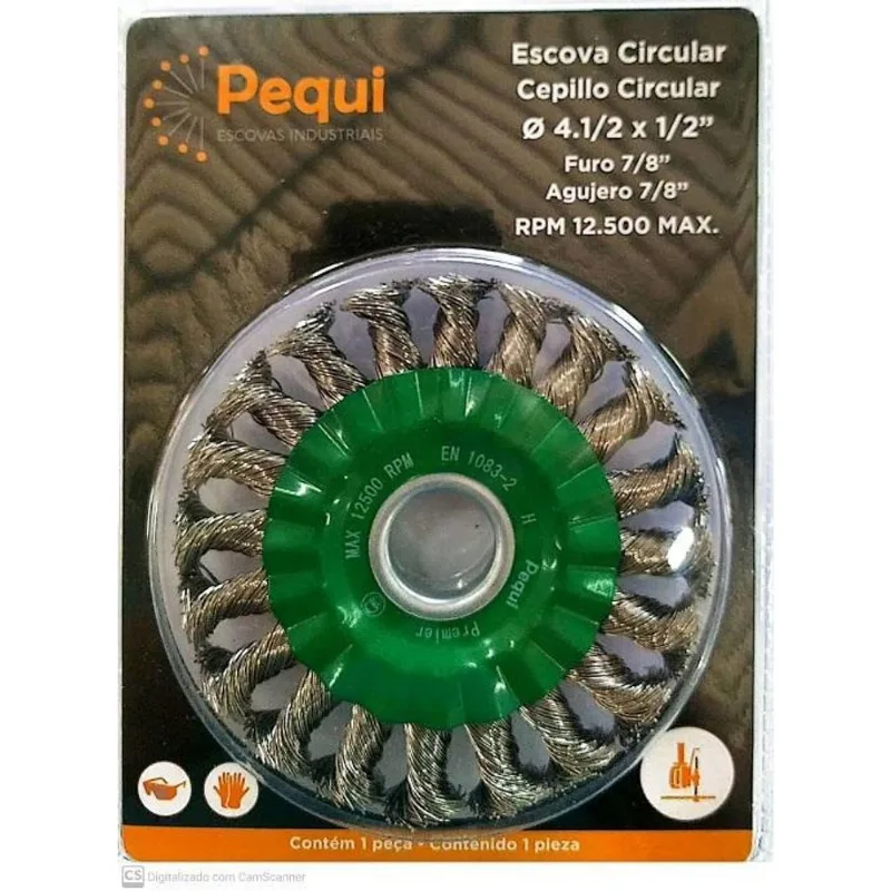 Escova Circular 4.1/2 X 1/2 Furo 7/8 Trançada Inox Pequi