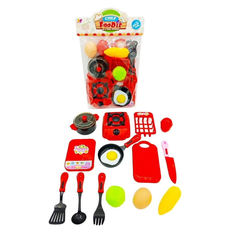 Cozinha Infantil Panela Frigideira Fogão Balança - Vermelho