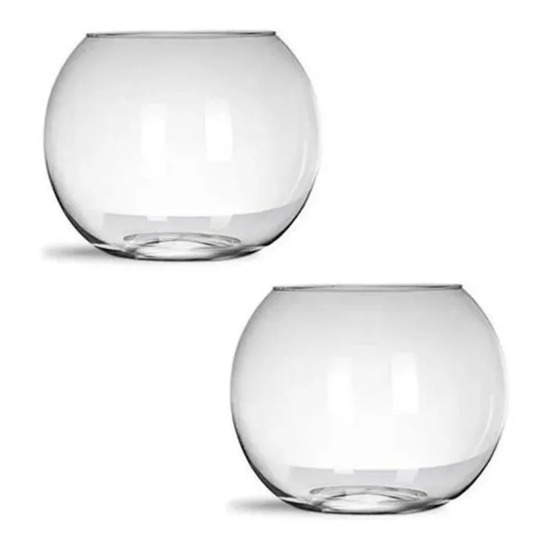 Kit 2 Mini Vaso Aquário Castiçal Redondo De Vidro 400ml
