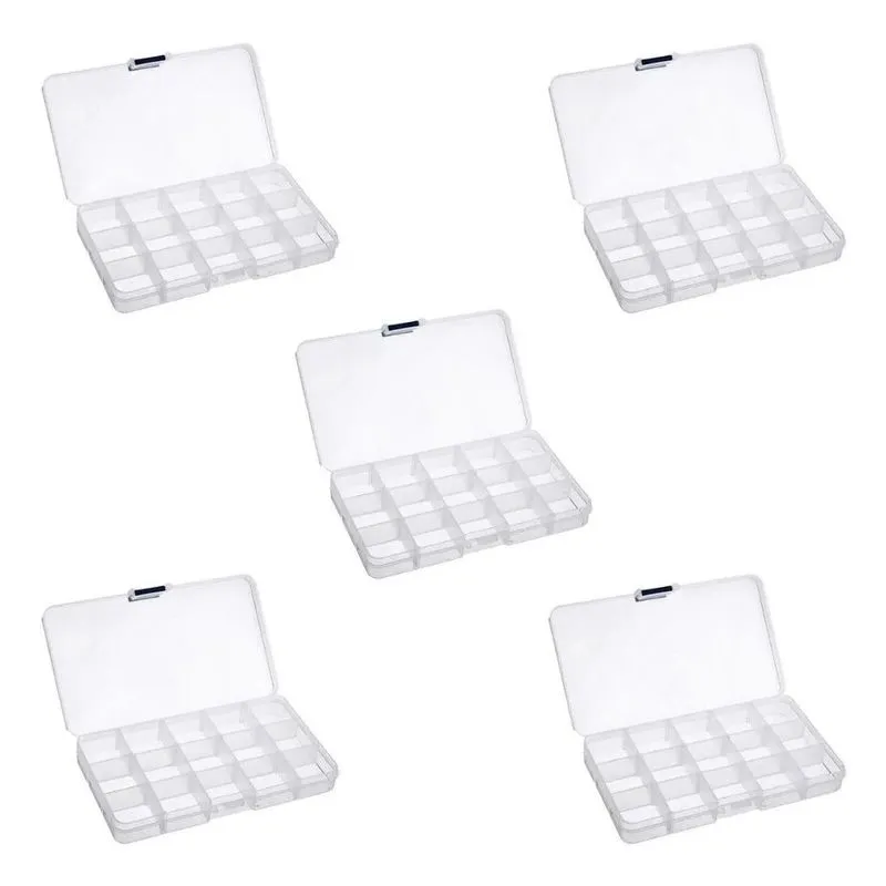 Kit 5 Caixa Multiuso Organizadora 15 Divisória Transparente