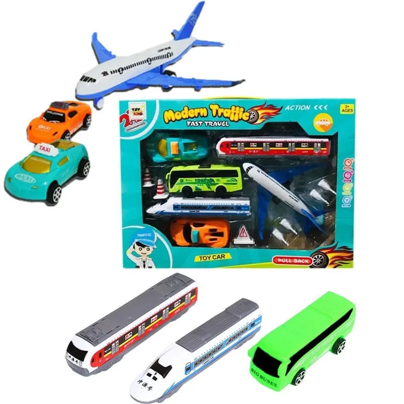 Kit 13 Peças Carrinho Taxi Avião Trem Metro Ônibus - Verde
