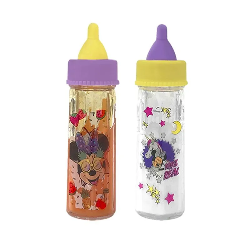 Kit 2 Mamadeira Magica Boneca Leite Suco Brinquedo Minnie