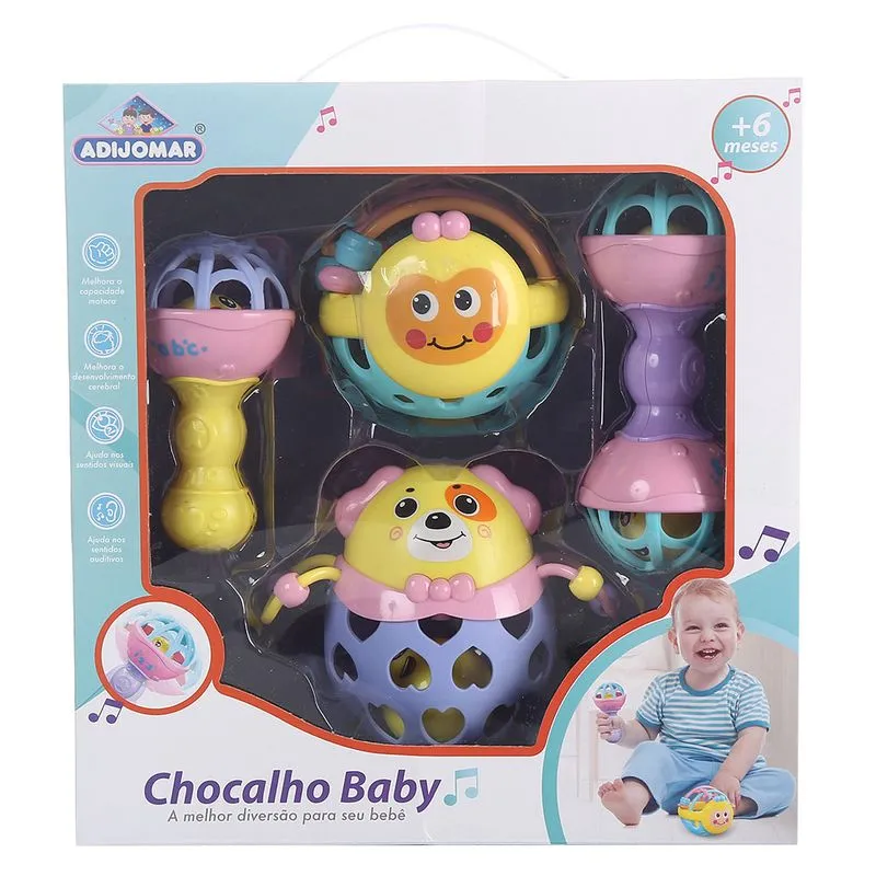Kit Chocalho Para Bebe 4 Pecas Coloridos Adijomar