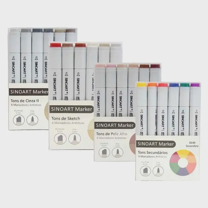 Marcador Artistico Sinoart Marker Kit 3 4 Estojos 24 Canetas