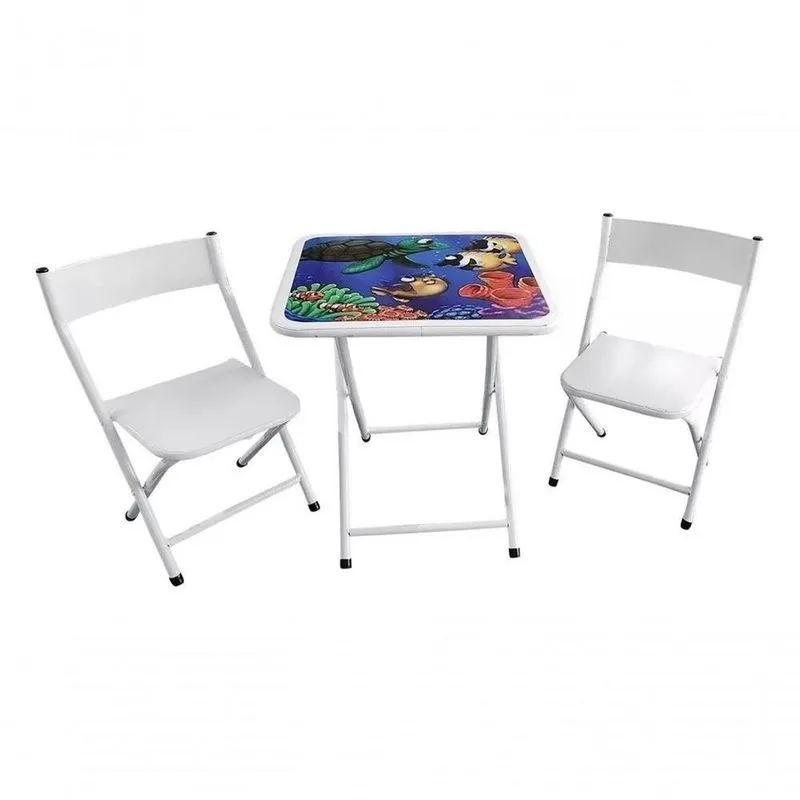 Conjunto Infantil Com 1 Mesa E 2 Cadeiras Tema Fundo Do Mar