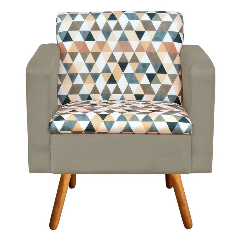 Poltrona Estampado Triangulo D87 Suede Marrom Rato