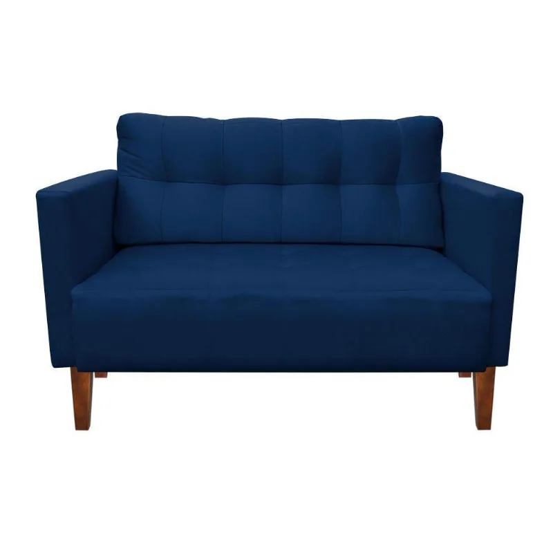 Sofá Retrô Namoradeira 2L Livia Suede Azul Marinho