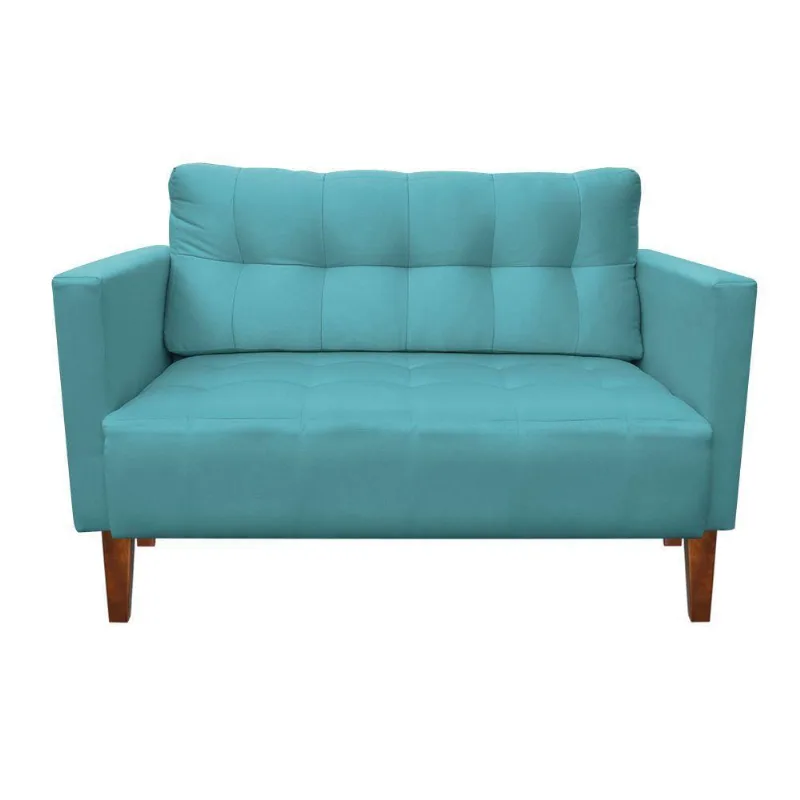 Sofá Retrô Namoradeira 2L Livia Suede Azul Turquesa