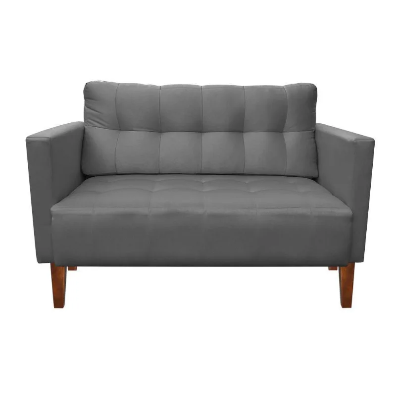 Sofá Namoradeira 2 Lugares Livia Suede Grafite Pés Chanfrado