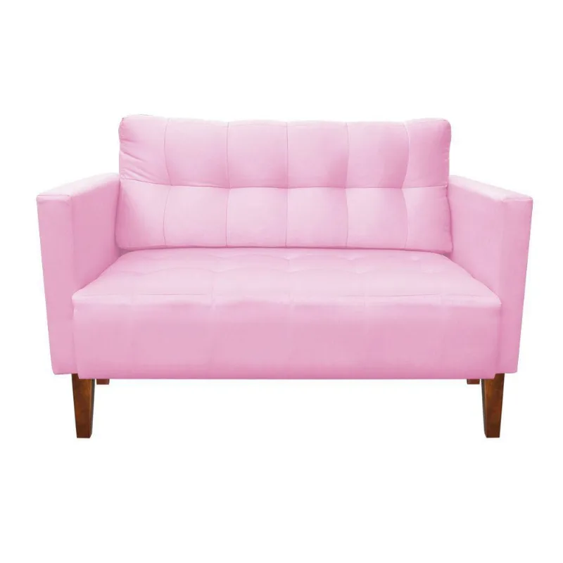 Sofá Retrô Namoradeira 2L Livia Suede Rosa Bebê