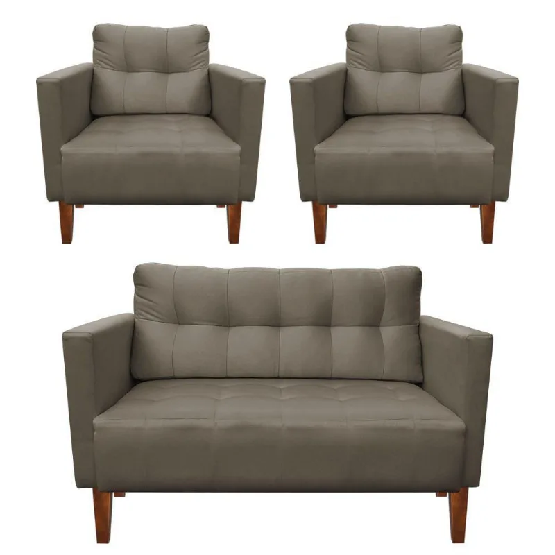 Kit Sofá Retrô 2 Lugares E 02 Poltronas Marrom Rato