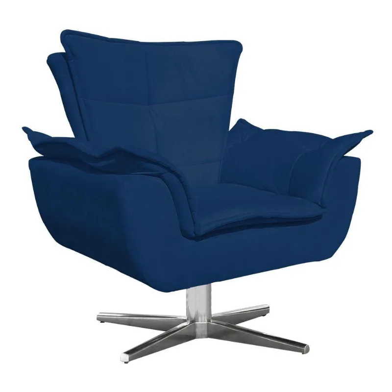 Poltrona Giratória Opala Suede Azul Marinho