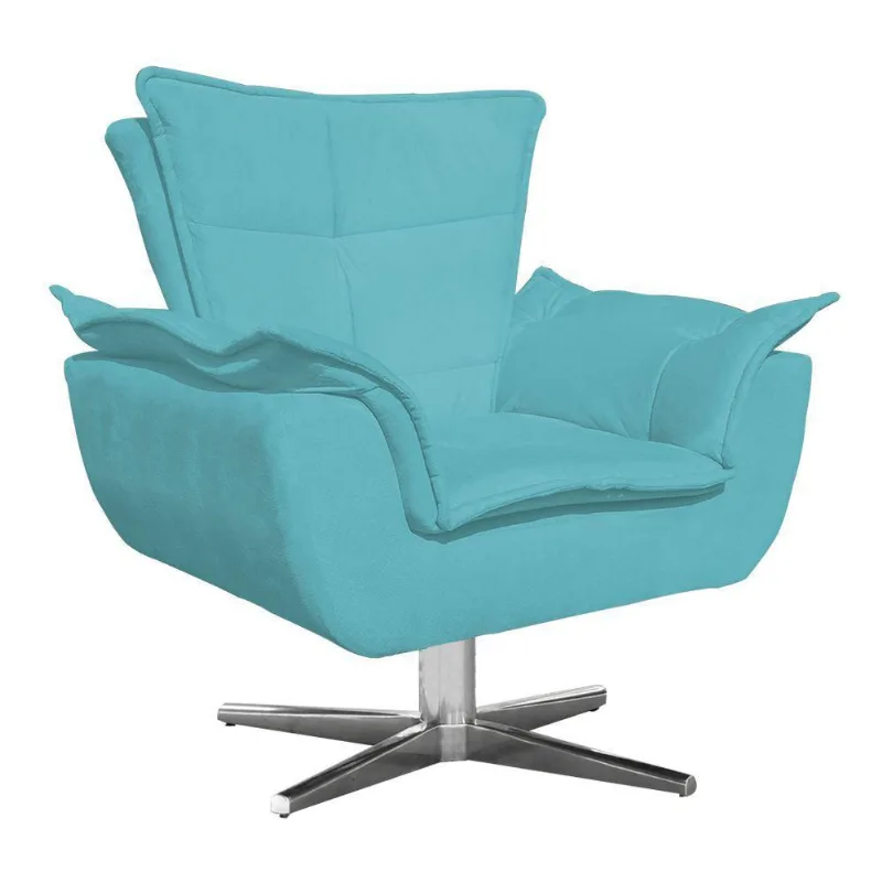 Poltrona Giratória Opala Suede Azul Turquesa