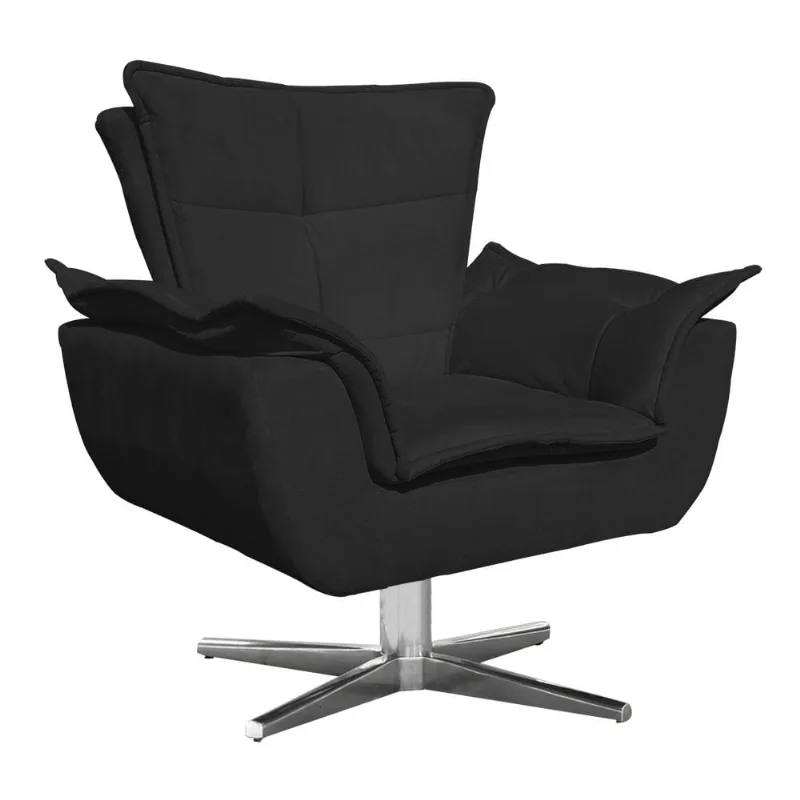 Poltrona Giratoria Opala Suede Preto Base Estrela Cromada Drossi