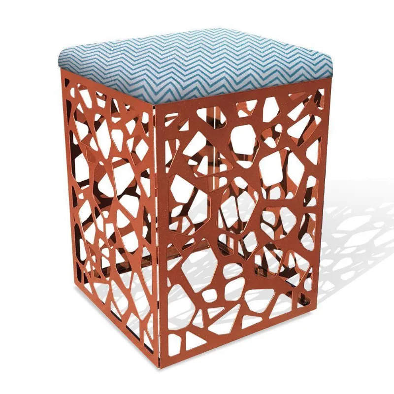 Puff Cobogó Aramado Cobre Linho Zig Zag Azul Turquesa A67