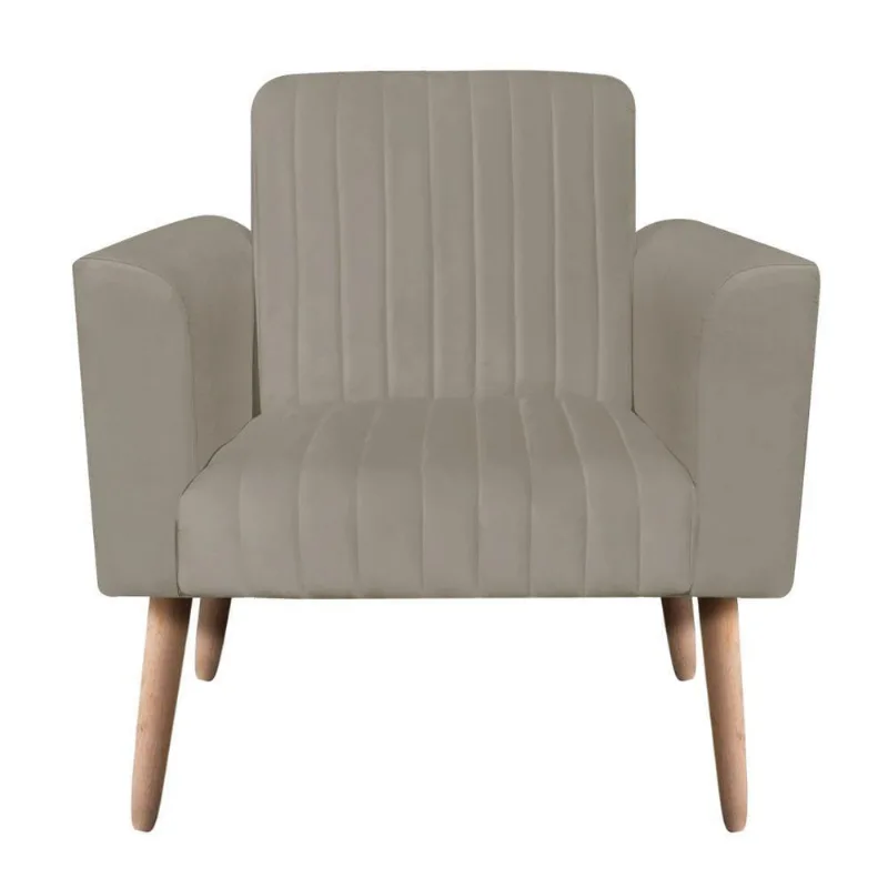 Poltrona Viena Gomada Suede Marrom Rato Pés Palito Natural D'rossi