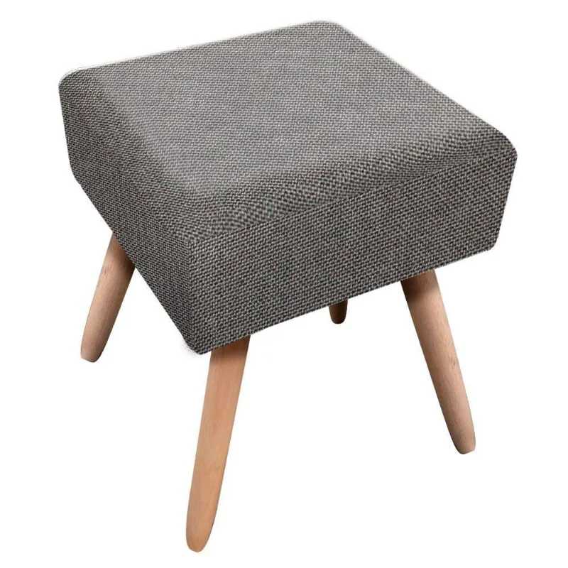 Puff Ibiza Quadrado Linho Cinza A26 Pés Palito Natural D´rossi