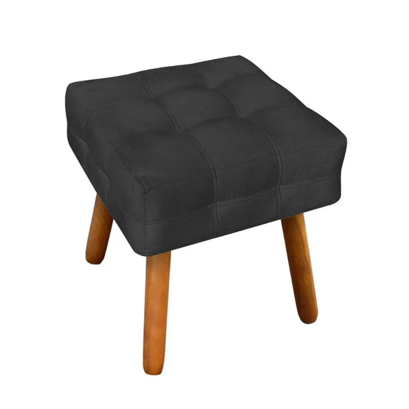 Puff Elisa Suede Preto Pés Palito Castanho