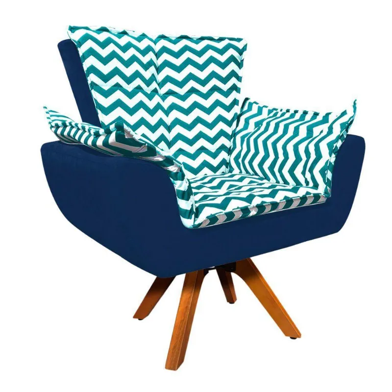 Poltrona Giratória Zig Zag Verde Turquesa com Azul Marinho