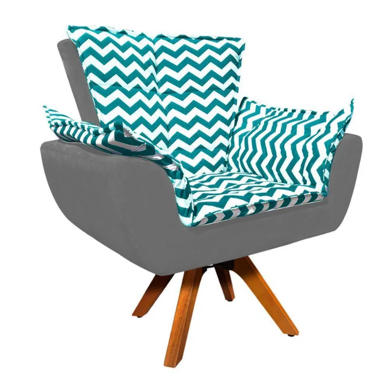 Poltrona Giratória Opala Zig Zag Verde Turquesa com Grafite