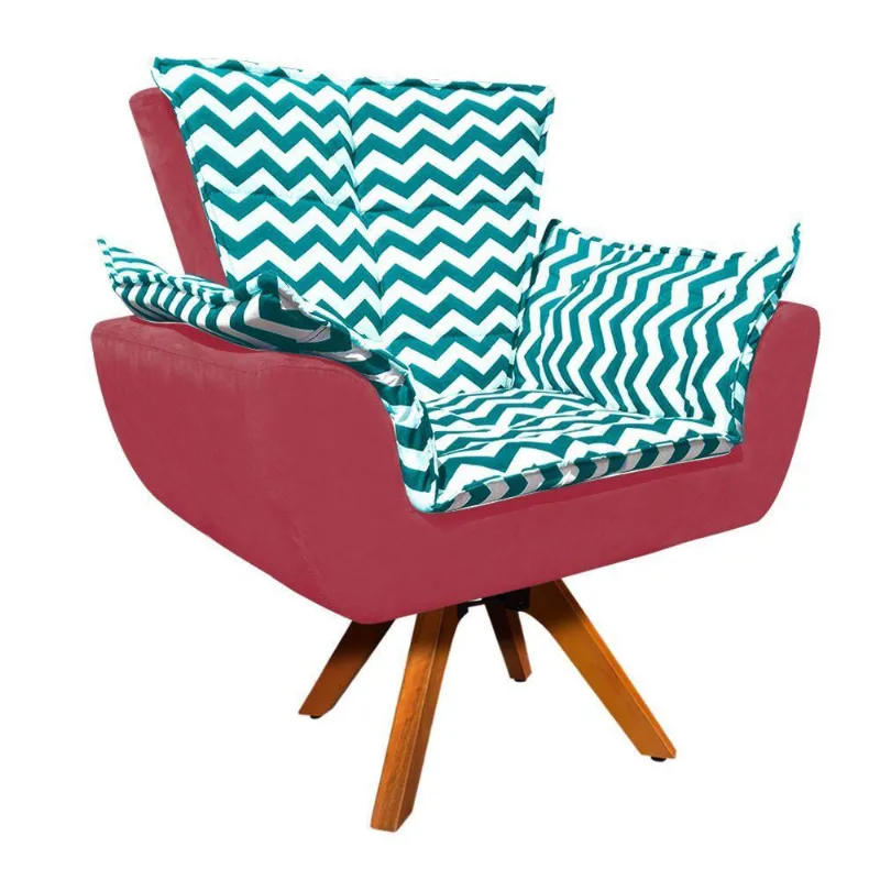 Poltrona Giratória Opala Zig Zag Azul Turquesa D78 Suede