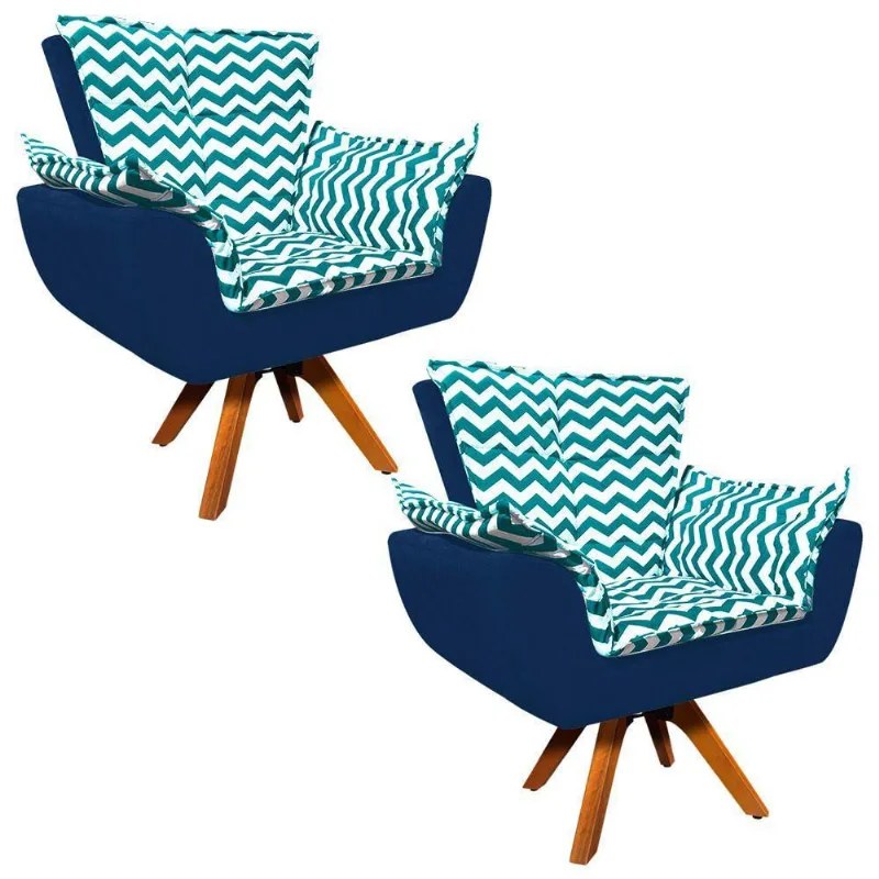 Kit 02 Poltronas Giratória Opala Verde E Azul Marinho