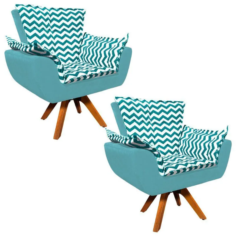 Kit 02 Poltronas Giratória Opala Verde E Azul