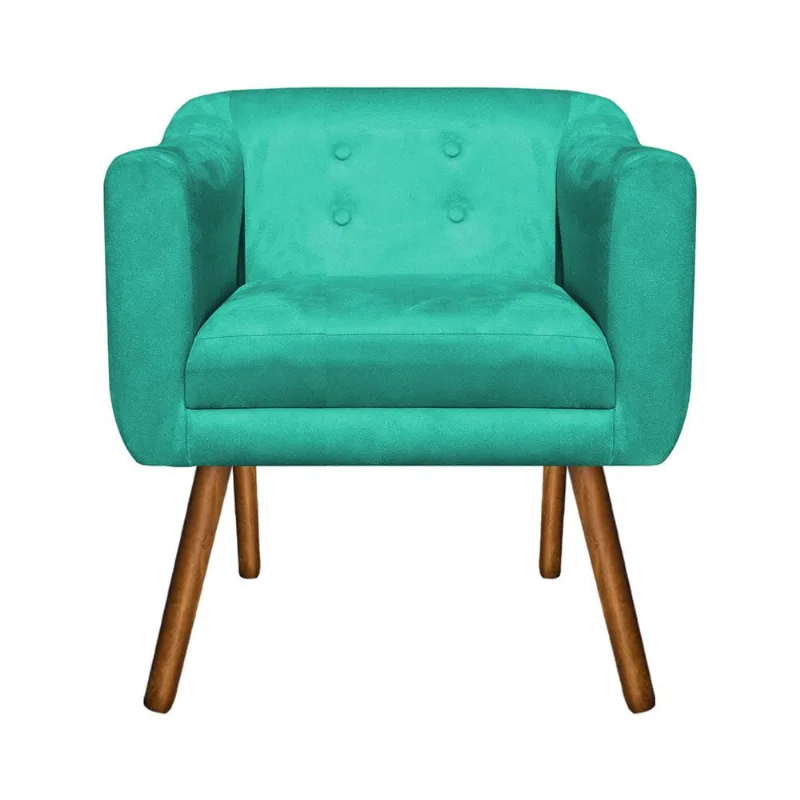 Poltrona Sala Decorativa Julia Pé Palito Castanho Suede M11- D'Rossi Verde Turquesa