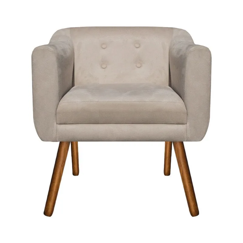 Poltrona Sala Decorativa Julia Pé Palito Castanho Suede M11- D'Rossi Bege