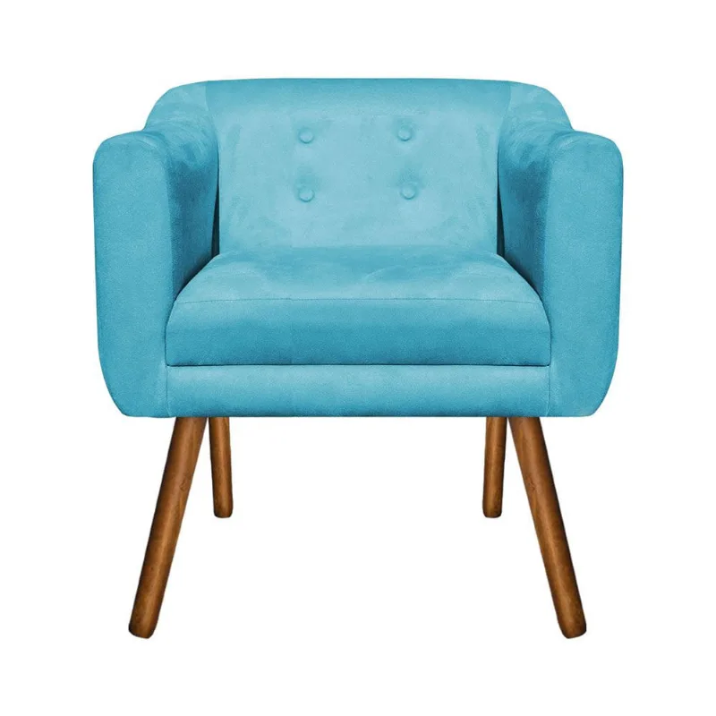 Poltrona Sala Decorativa Julia Pé Palito Castanho Suede M11- D'Rossi Azul Turquesa