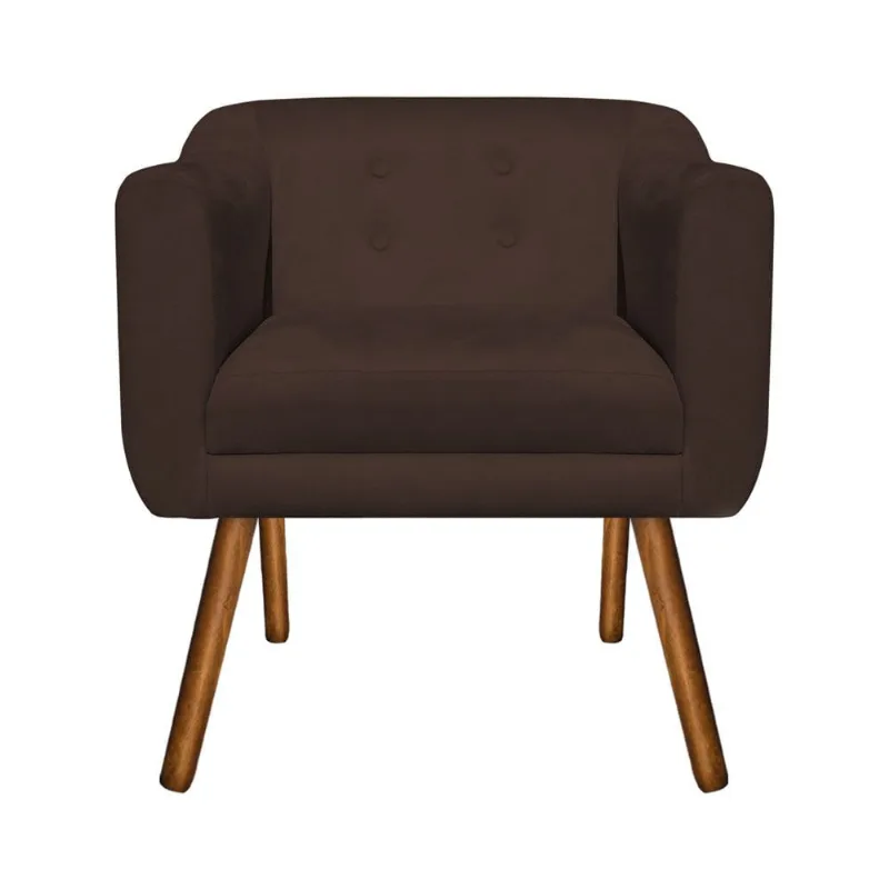 Poltrona Sala Decorativa Julia Pé Palito Castanho Suede M11- D'Rossi Marrom