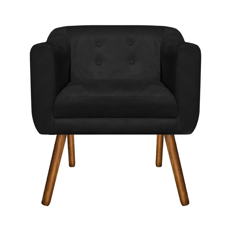 Poltrona Sala Decorativa Julia Pé Palito Castanho Suede M11- D'Rossi Preto
