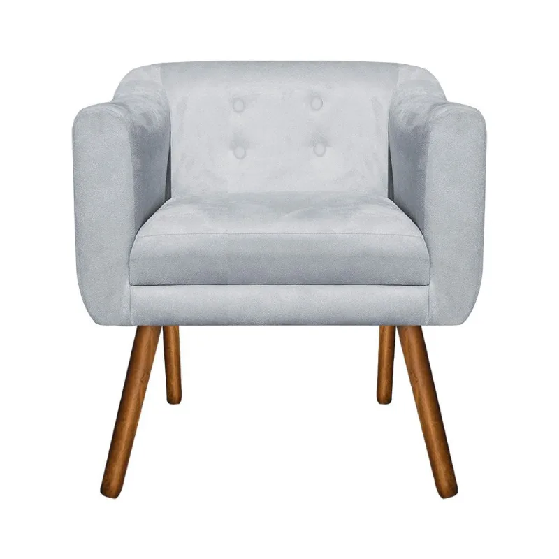 Poltrona Sala Decorativa Julia Pé Palito Castanho Suede M11- D'Rossi Cinza